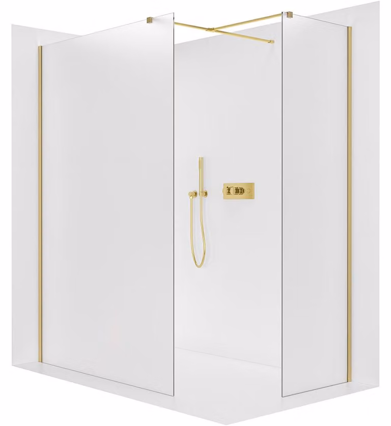 Pannello doccia angolare Walk-in Onyx T, destro/sinistro - 8 mm - profilo quadrato - dorato, vetro satinato - 160x60x200 cm