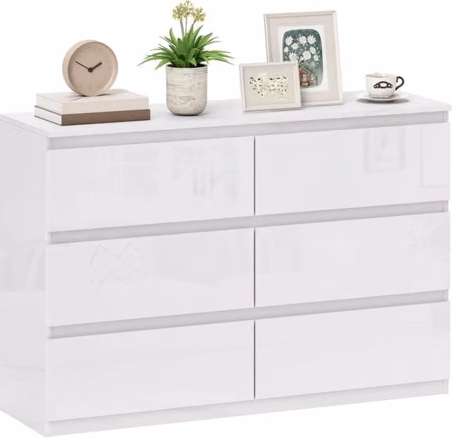 Cassettiera Moderna con 6 Cassetti per Camera ¨C Minimal ¨C Bianco Lucido 112x34x75 cm