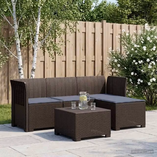 Divano da giardino 4 posti con cuscini aspetto rattan PP 3443933