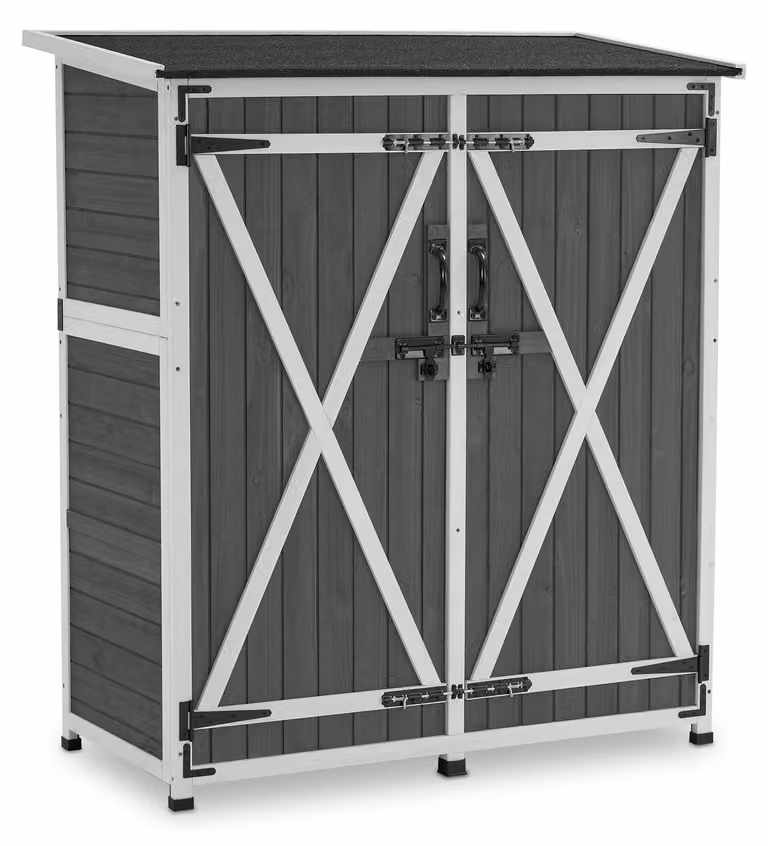 Armadietto da giardino in legno grigio - 122x60x137 cm - Impermeabile - Deposito per attrezzi