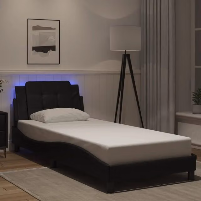 Letto singolo Zadar vidaXL con illuminazione LED e porta di ricarica USB, Nero, L/P/H: 90 x 200 cm – 1