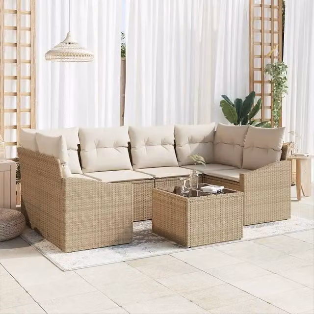 Set di divani 7 pz Beige e Crema polyrattan 3346621