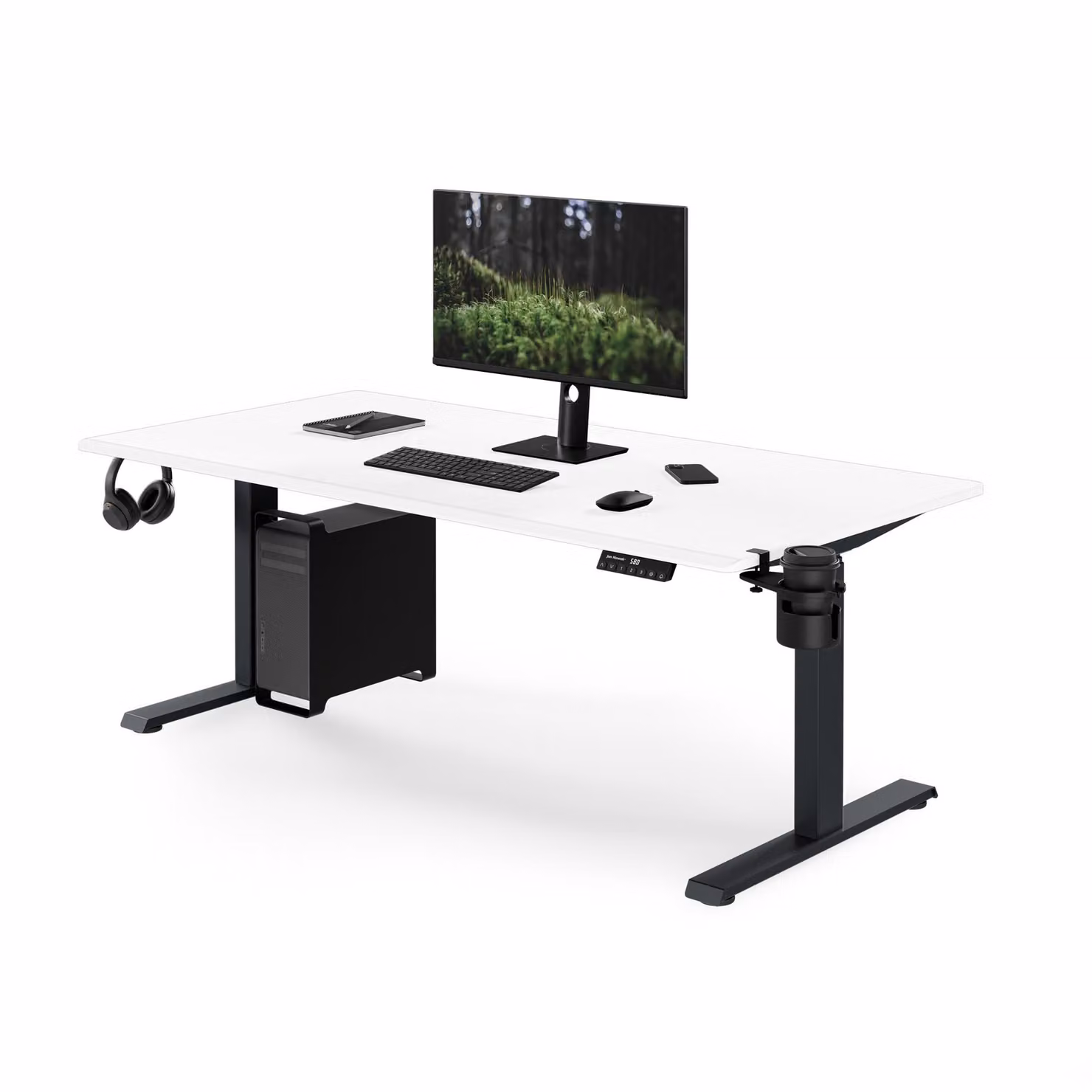 Scrivania ergonomica, regolabile in altezza, nei colori antracite e bianco: 160 x 80 cm: ARIA
