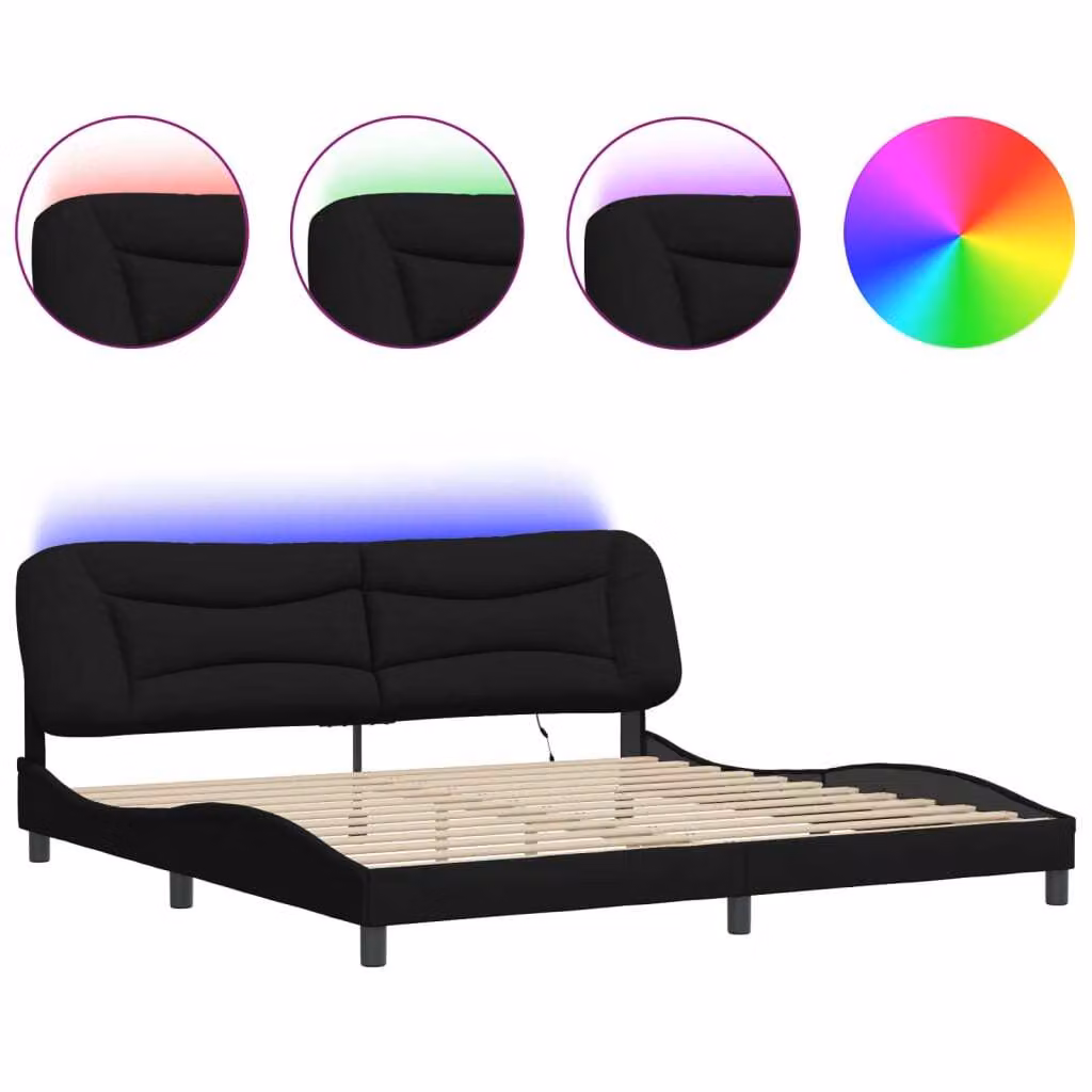 Giroletto con LED senza Materasso Hvar Nero 200x200 cm in Tessuto