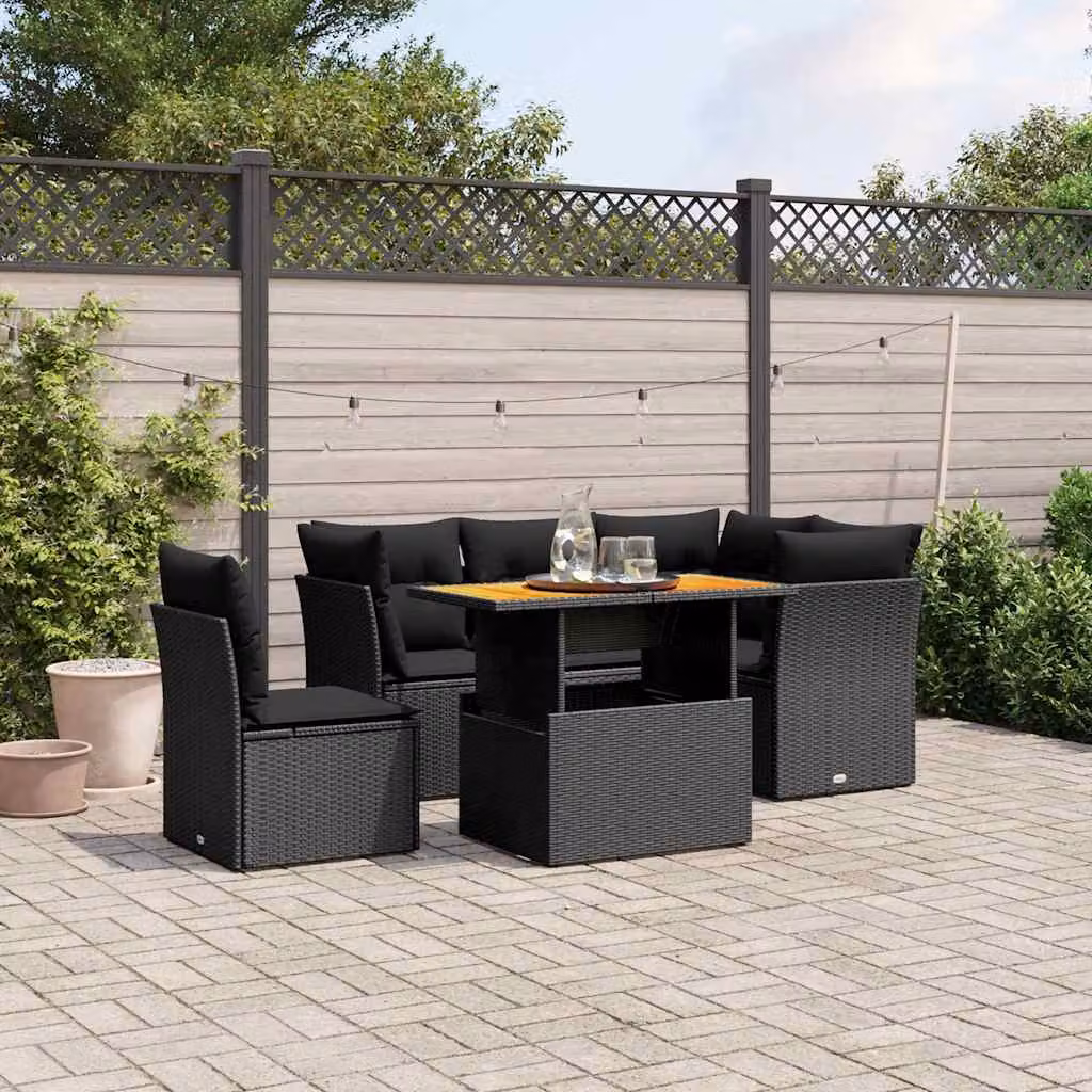 vidaXL Set Divani da Giardino 5 pz a Forma a L con Cuscini, Tavolino e Struttura in Metallo e Legno di Acacia, Colore Nero – 1