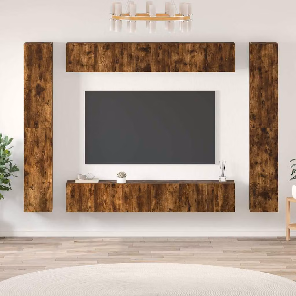 Set di 10 mobili porta TV vidaXL in legno multistrato e MDF, colore rovere marrone, design classico da parete per il tuo soggiorno – 1