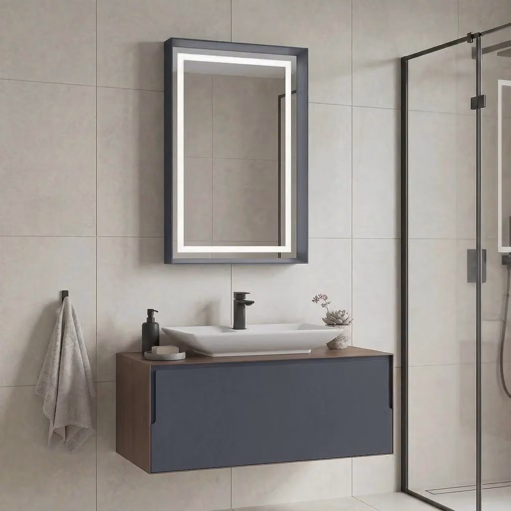 Set mobile lavabo con specchio Hanah Home Craft 100 in stile moderno, composto da base e pensile con illuminazione LED, L/P/H: 100 x 50 x 40 cm, colori Marrone, Antracite e Bianco – 2