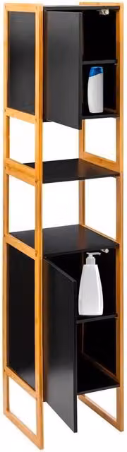 Colonna Armadio da Bagno Five Simply Smart con 2 Ante, Nero Opaco, L/P/H: 33 x 33 x 170 cm
