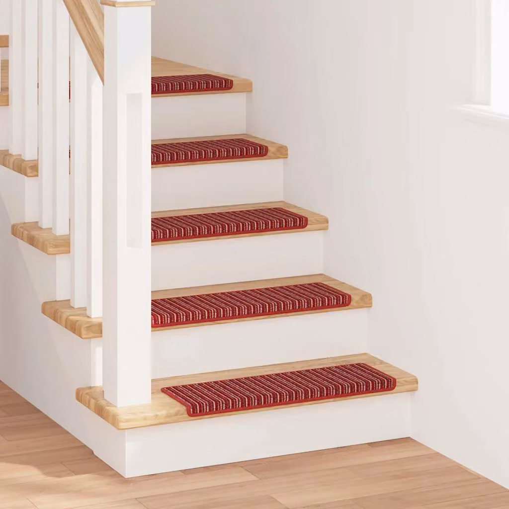 Set di 15 tappetini autoadesivi per scale vidaXL, antiscivolo e fonoassorbenti, design a righe moderno, colore rosso, L 65 x P 21 x H 4 cm