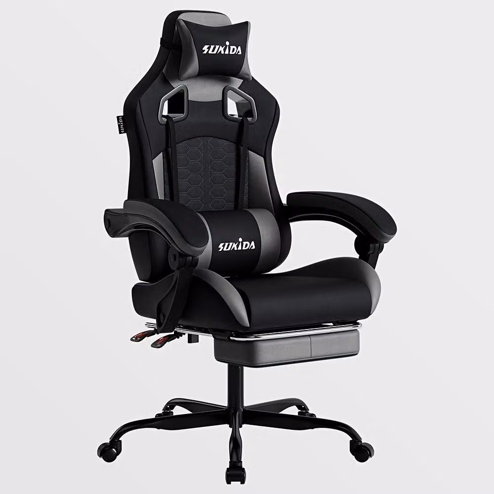 Sedia da gaming ergonomica – Sedia da gaming con poggiapiedi – Imbottitura in memory foam – Schienale extra alto