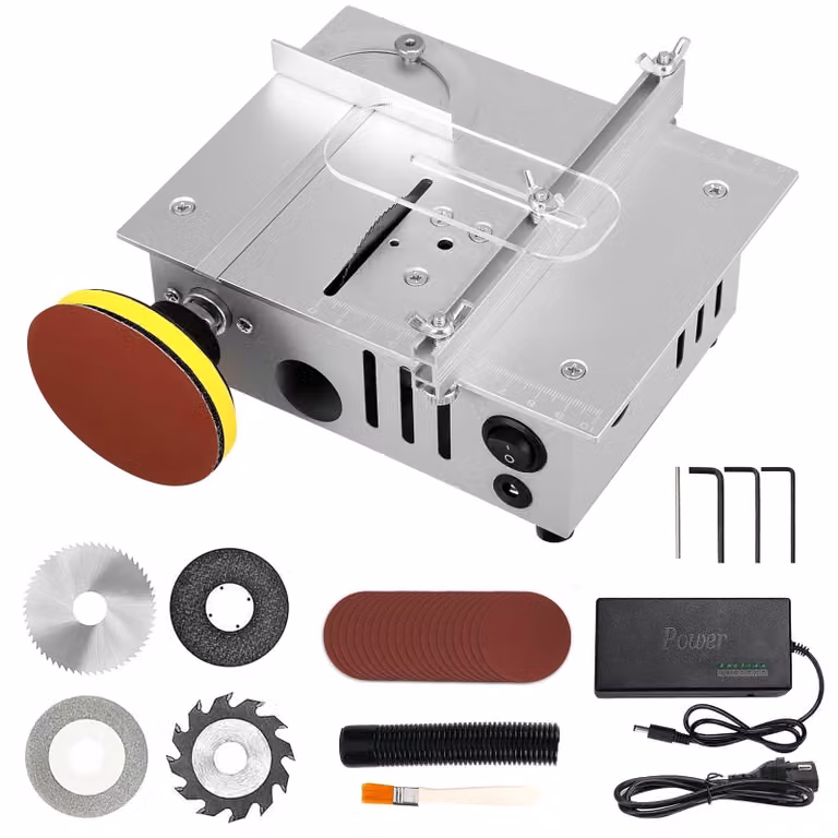Mini sega circolare da banco, 96 W - 4 lame - 7 velocità - lega di alluminio - ideale per tagli versatili