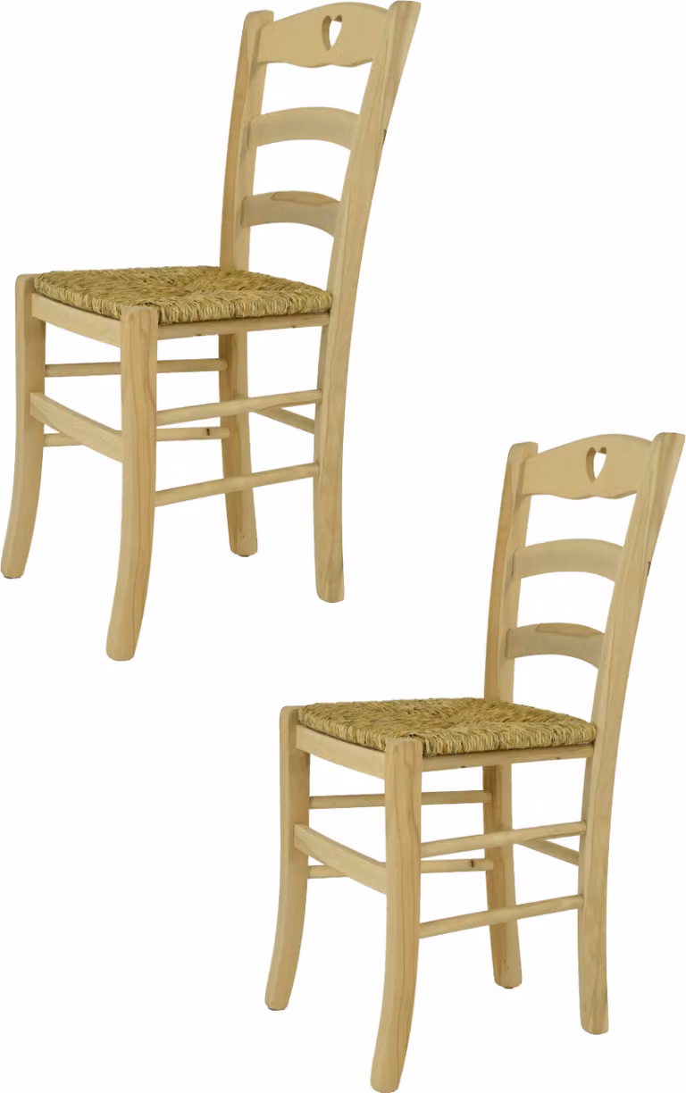 t m c s Tommychairs - Set di 2 sedie CUORE per cucina e sala da pranzo, struttura robusta in legno di faggio lucidato, non trattato e naturale al 100%, sedile in vera paglia