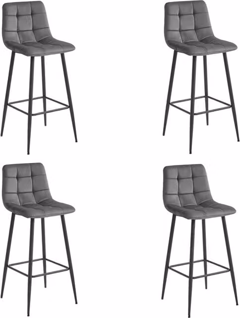 Sgabello Valora TEOTO in velluto grigio scuro con gambe nere per cucina x4