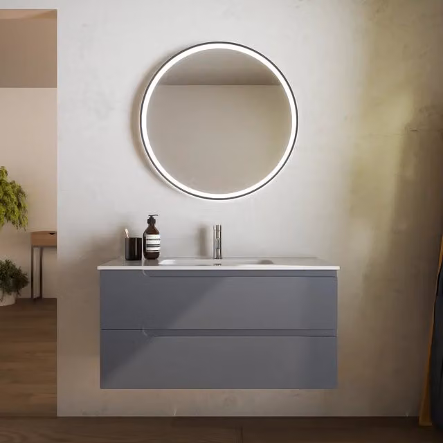 Mobile bagno sospeso 60 cm due cassetti grigio opaco con lavabo | Ardenne