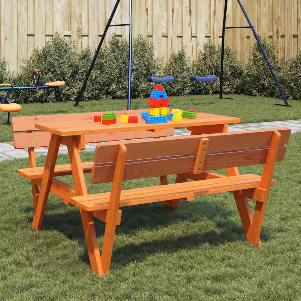 vidaXL Tavolo da Picnic per 4 Bambini in Legno di Abete Marrone con Foro per Ombrellone L: 200 cm, P: 108 cm, H: 54 cm
