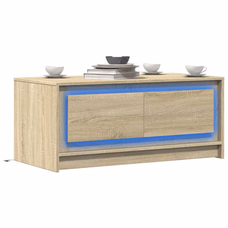 vidaXL Tavolino da Salotto Moderno in MDF con Luci LED, Rovere e Beige, L/P/H: 100 x 50 x 43,5 cm