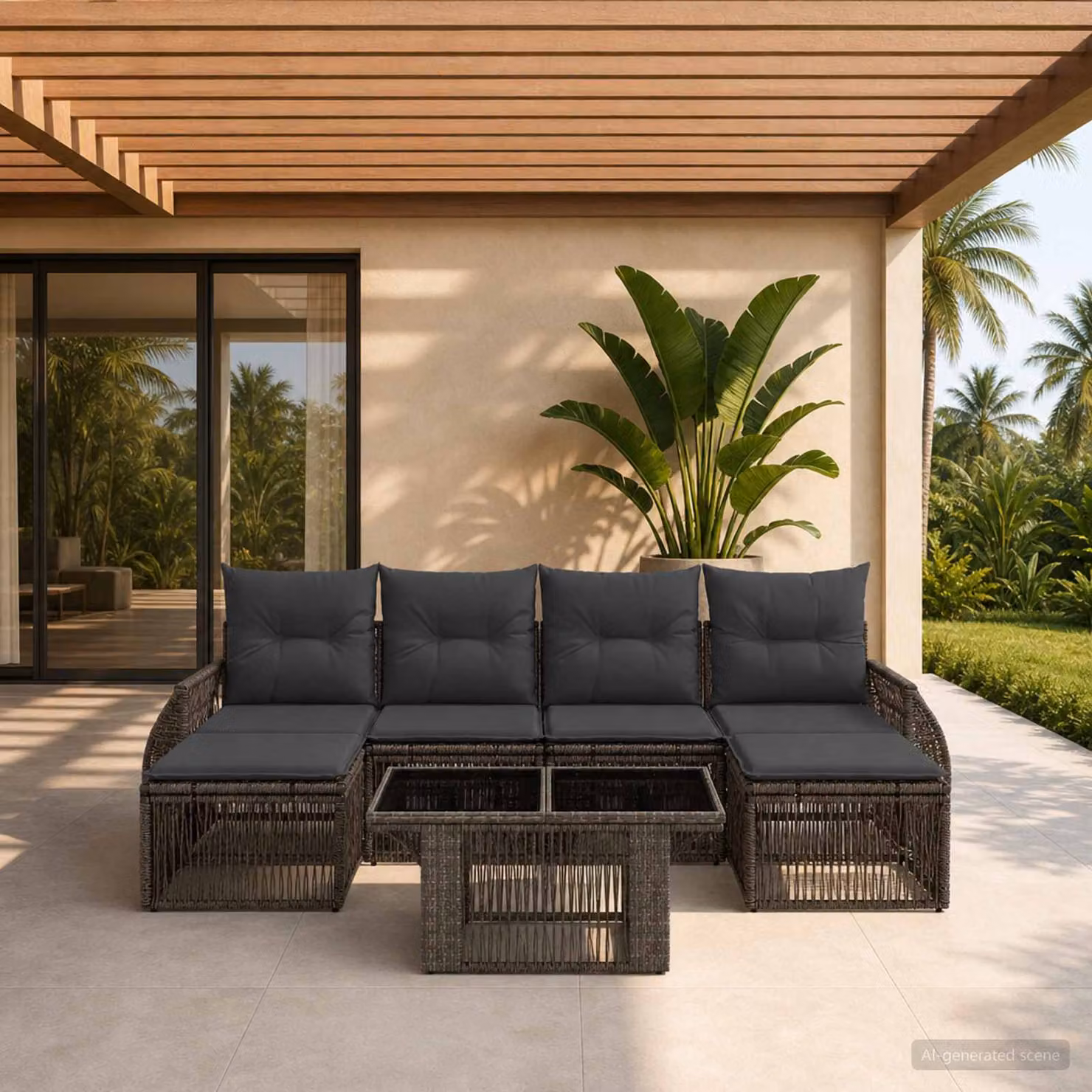 Set Divano da Giardino vidaXL 7 Pezzi in Polyrattan Grigio e Antracite con Cuscini e Tavolino