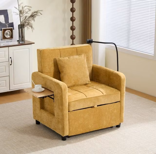 Poltrona letto 167x79x83 cm giallo senape in ciniglia; schienale regolabile