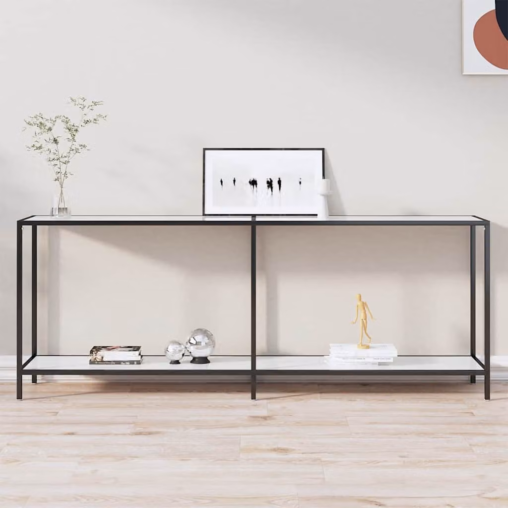 vidaXL Tavolo Consolle Moderno in Vetro Temperato Bianco e Trasparente L: 200 cm, P: 35 cm, H: 75,5 cm