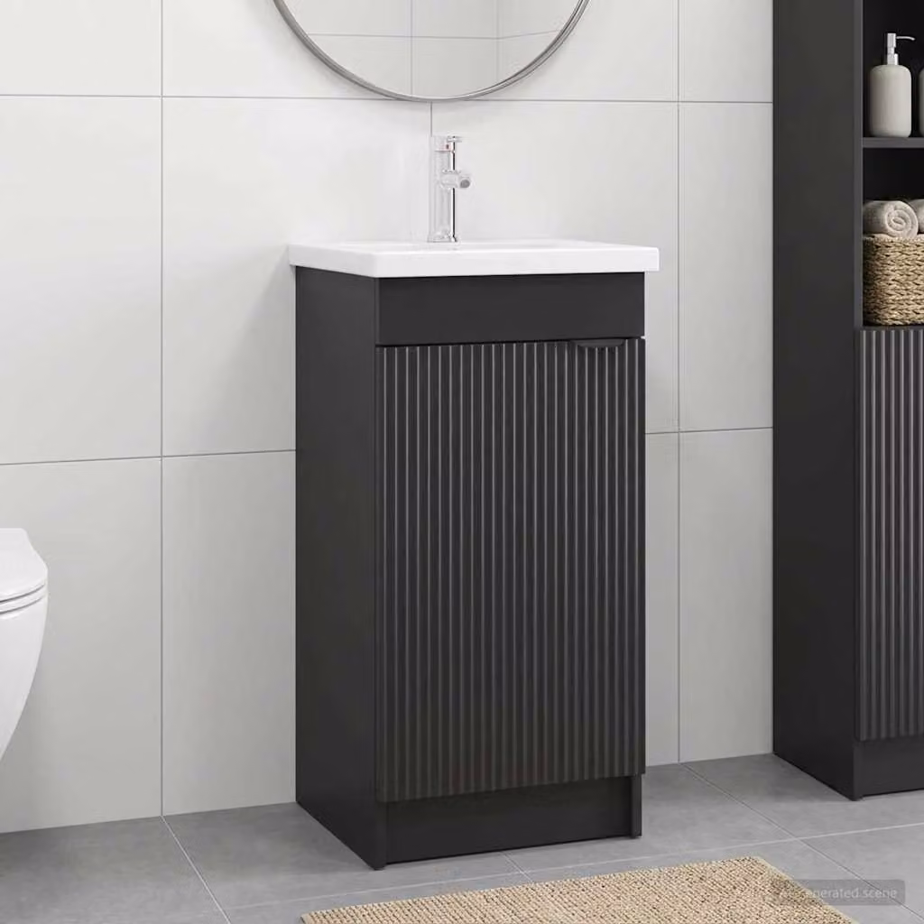 Mobile da bagno con lavabo vidaXL moderno in nero con ante a cerniera e ripiani interni L/P/H: 42 x 40 x 84,5 cm