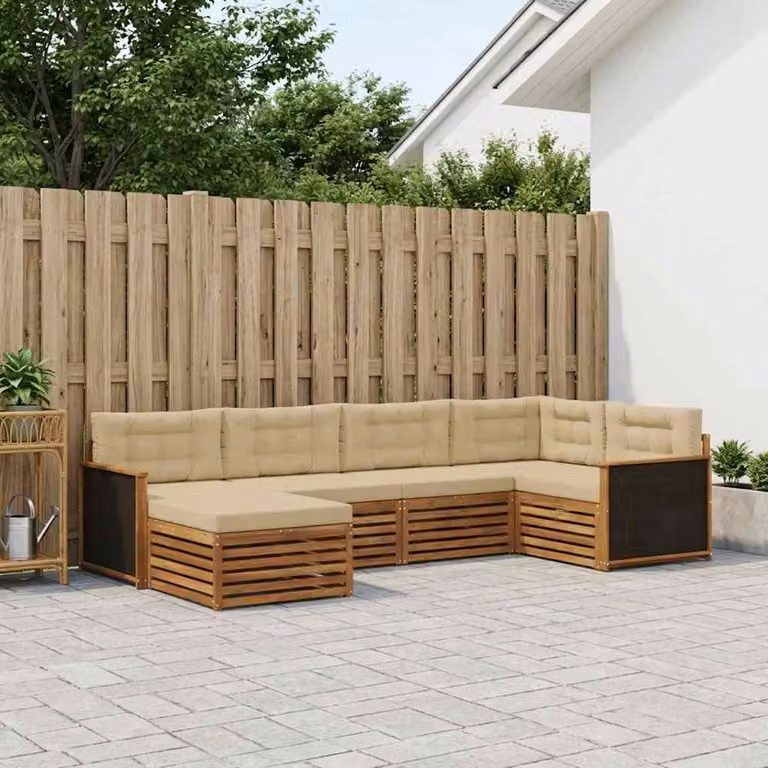 Set di divani da esterno vidaXL 6 pz in legno di acacia con cuscini, colore beige e marrone