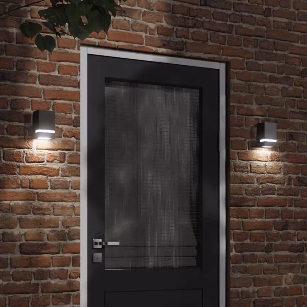 Set di 2 Applique da Esterno vidaXL in Acciaio Inossidabile e Plastica, Colore Nero, Design Moderno Quadrato, Montaggio a Parete, Protezione IP44