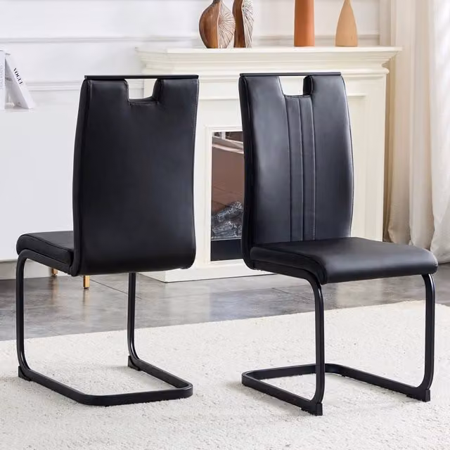 Sedia da pranzo OKWISH in ecopelle nera con design moderno e schienale ergonomico – 1