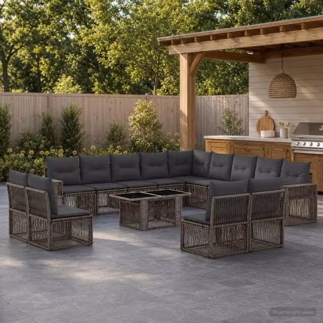 Set Divano da Giardino vidaXL in Polyrattan Grigio e Antracite con Tavolino e Cuscini – 1