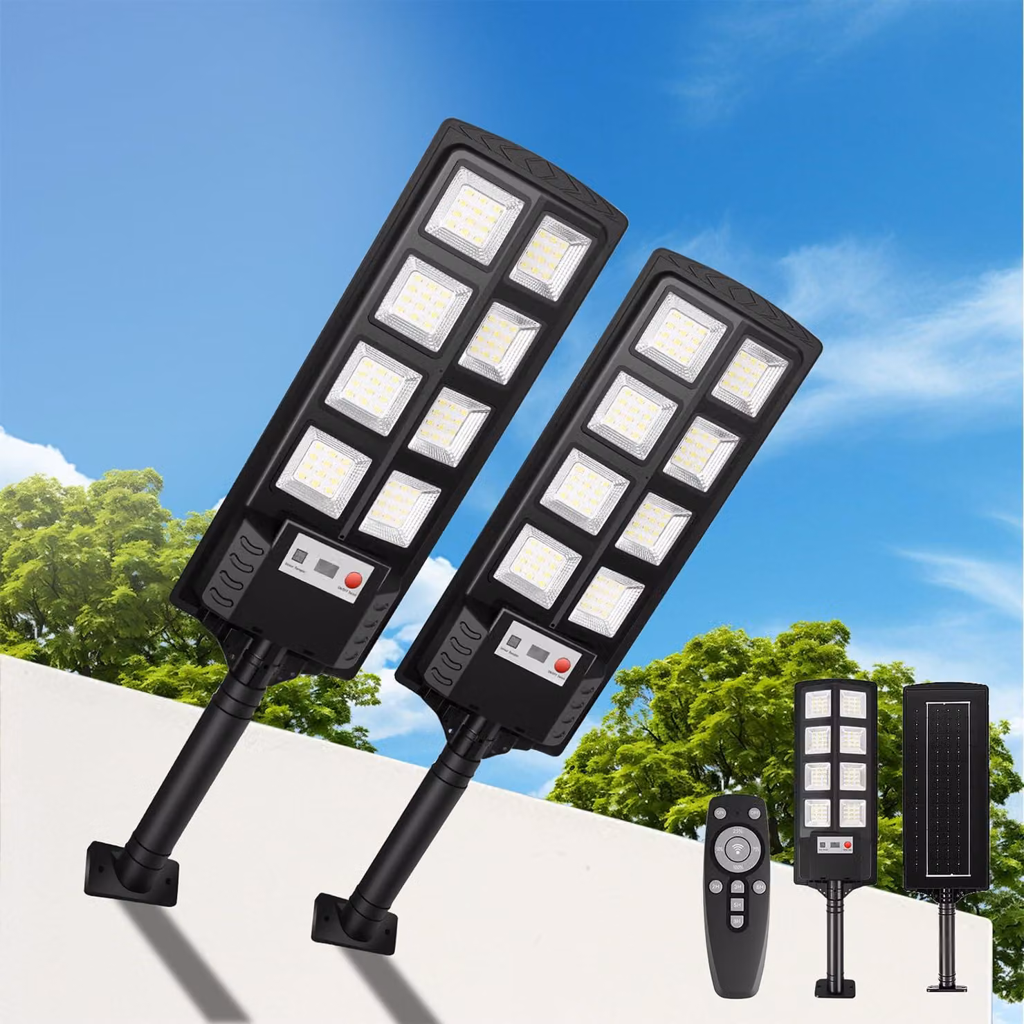 Set di 2 luci solari da esterno, grado di protezione IP66, tecnologia LED, temperatura di colore 6500K, con sensore di movimento