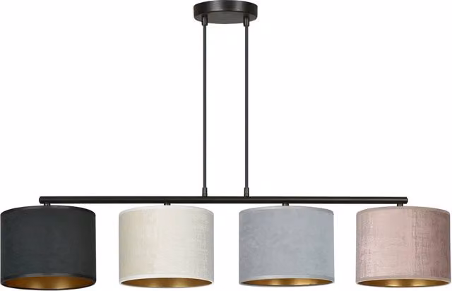 Lampadario a sospensione Vinayaka Luceart-Classic con 4 luci in metallo nero e paralumi in tessuto multicolore