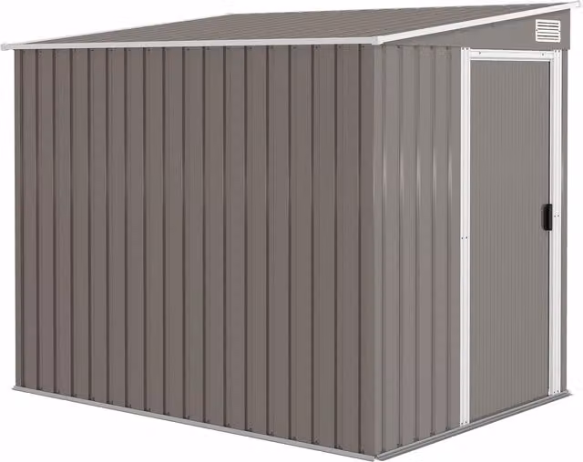 Casetta da Giardino Outsunny in Metallo con Base e Porta Scorrevole, Capanno Attrezzi con Tetto Inclinato, L: 200 cm x P: 150 cm, Grigio Chiaro