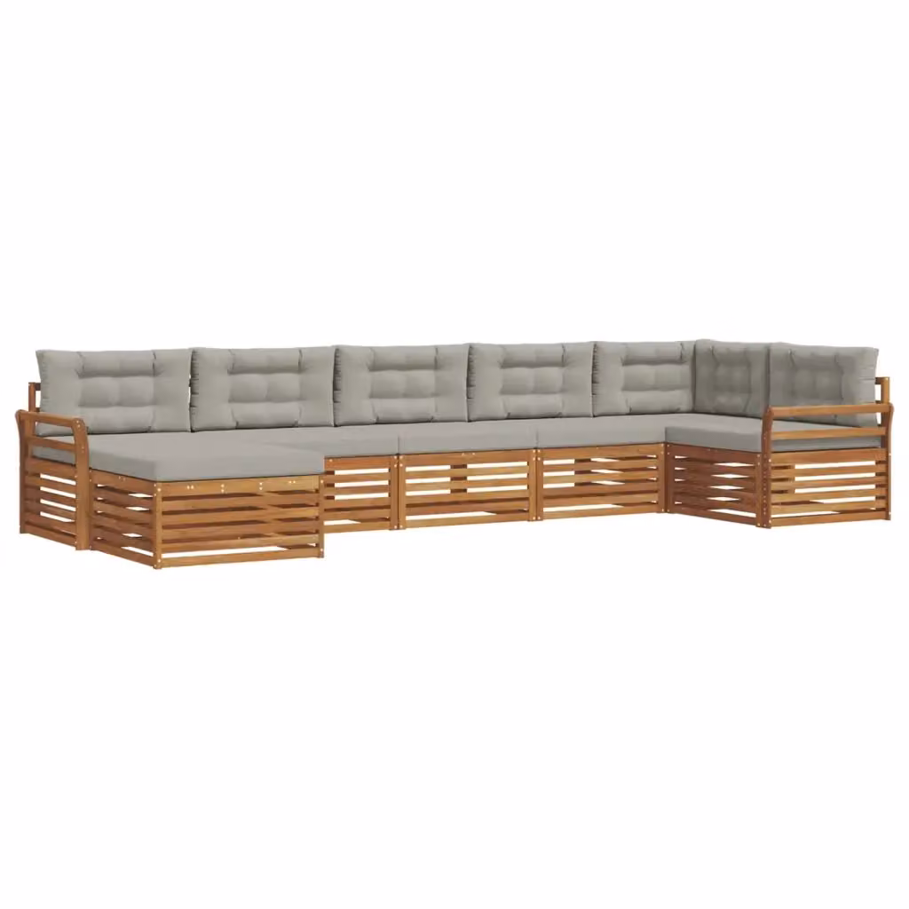 Set di divani da esterno vidaXL a forma di L composto da 7 pezzi in legno di acacia con cuscini grigi – 2