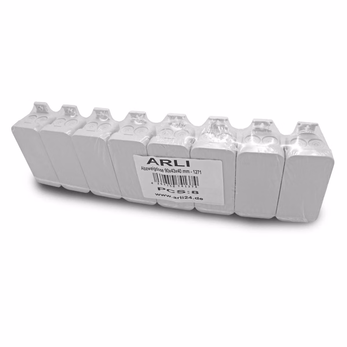 Scatola di derivazione ARLI 8 vie 90x43x40 mm IP55 per ambienti umidi, da incasso a vista, scatola di distribuzione, scatola di installazione, grigia