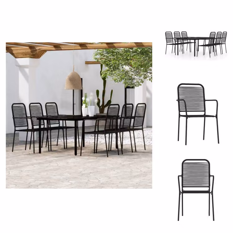 vidaXL set da pranzo da giardino 7 pezzi nero - Set di mobili da giardino
