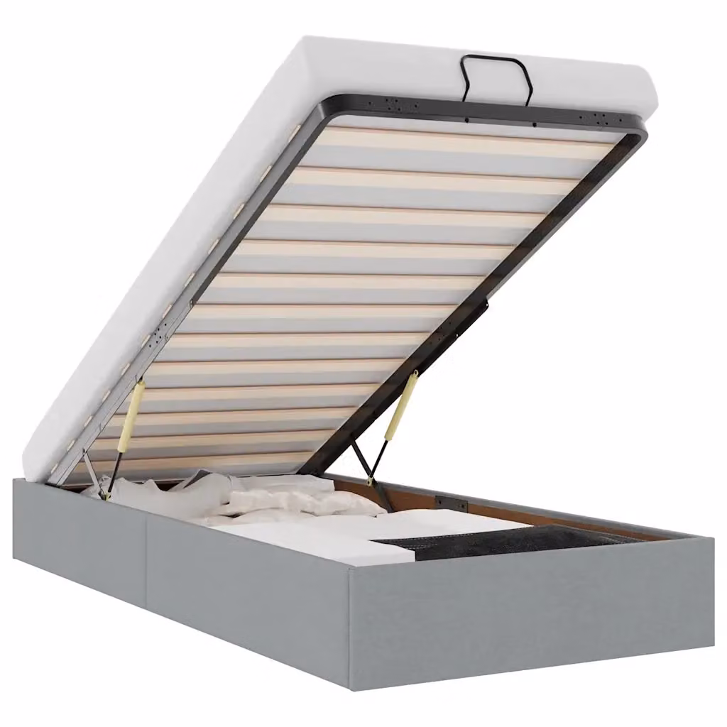 Struttura Letto con Contenitore a Sollevamento vidaXL in Tessuto Grigio, L/P/H: 90 x 190 x 140 cm – 2