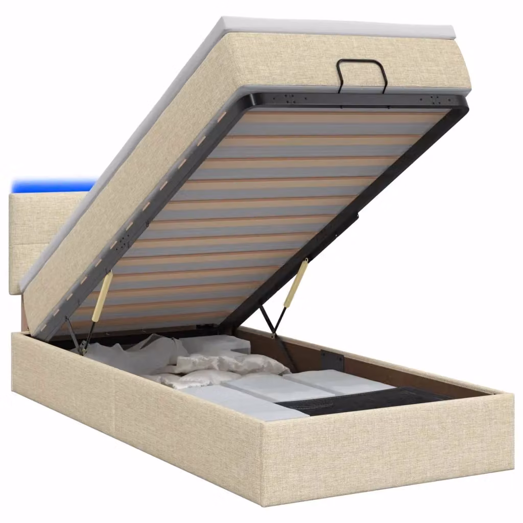 Letto Ottomano con Materasso e LED vidaXL, Colore Beige, L/P/H: 90 x 190 x 44 cm – 2