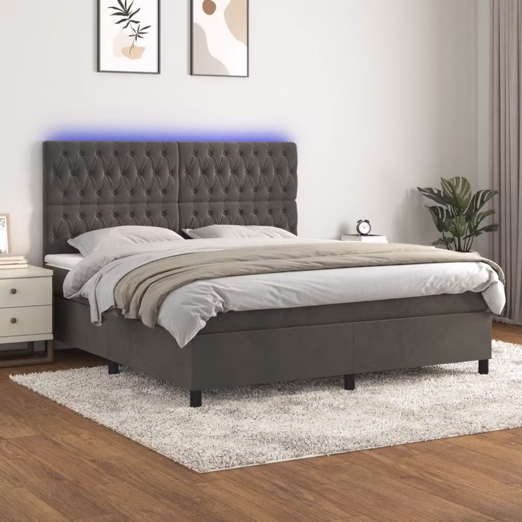 vidaXL Letto Ibrido con Materasso e Illuminazione LED, Grigio e Bianco, L/P: 180 x 200 cm – 1