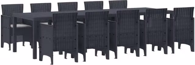 Set da pranzo per giardino e terrazza vidaXL in rattan antracite e grigio con tavolo rettangolare e 11 pezzi