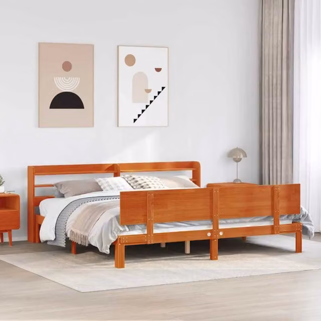 Struttura del letto 2 pz Marrone cerato Legno di Pino Massello 3422719
