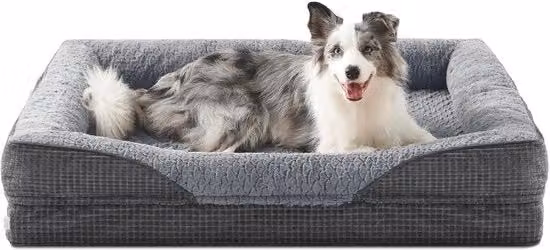 Letto ortopedico per cani FURTIME in schiuma poliuretanica grigio con bordo rialzato e base antiscivolo, L: 89 cm, P: 64 cm, H: 18 cm