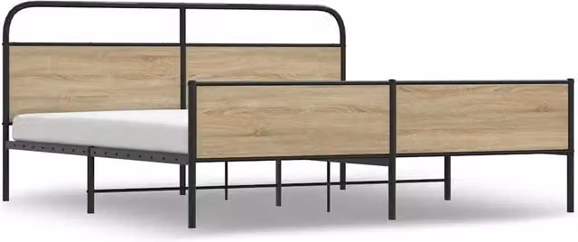 Letto matrimoniale | Letto per adulti | Giroletto senza Materaso in Metallo Rovere Fumo 150x200 cm