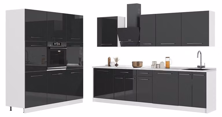 Cucina componibile Vicco Fame-Line Antracite lucido/Bianco 460 cm senza piano di lavoro, Model 63820