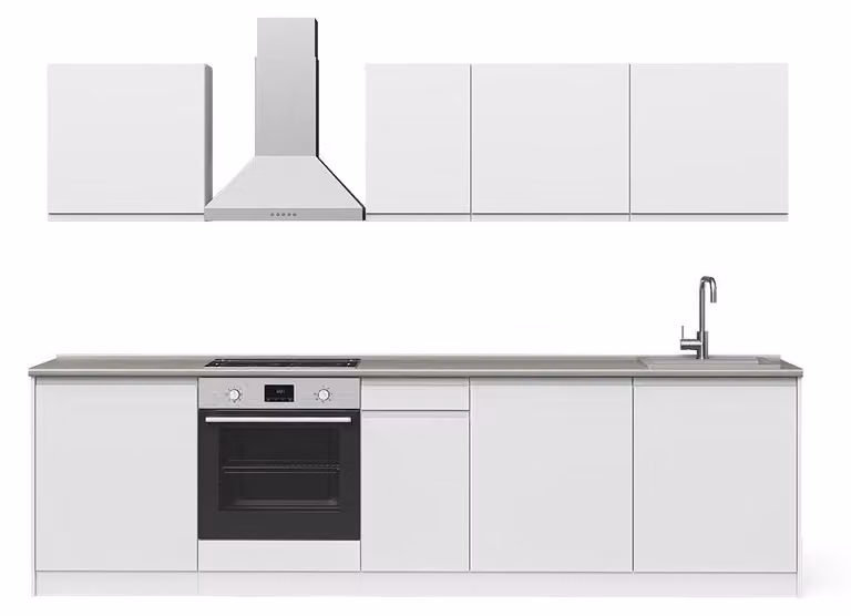 Cucina componibile Vicco R-Line Bianco/Bianco 280 cm piano di lavoro Satin, Model 70591