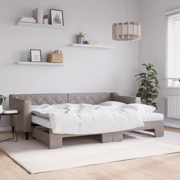 vidaXL Divano Letto Estraibile Moderno in Tessuto con Materasso, Colore Tortora, L/P/H: 223 x 80 x 67 cm