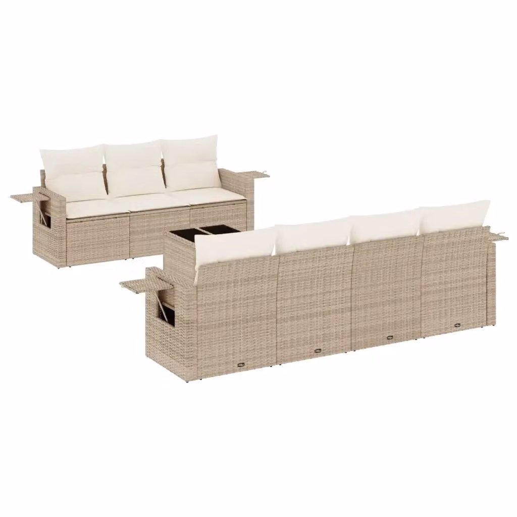 vidaXL Set Divano da Giardino 8 pz in Polyrattan Beige con Cuscini e Tavolino da Esterno – 2