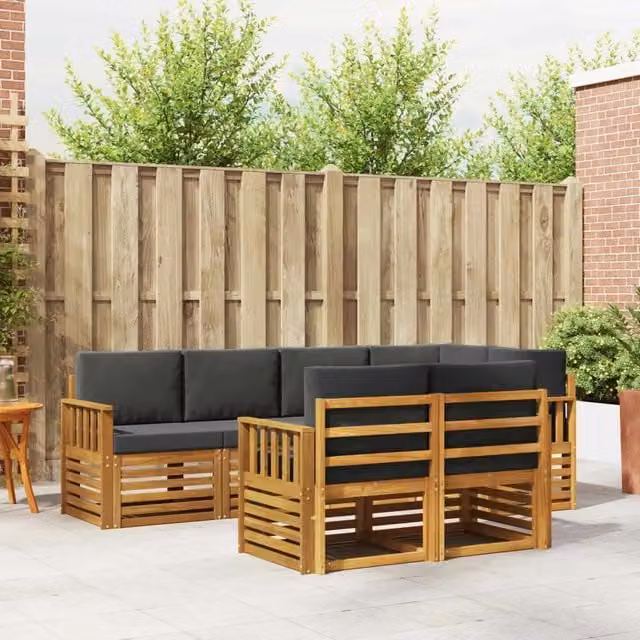 Set di divani da esterno 7 pz Naturale e Antracite Poliestere 3374962