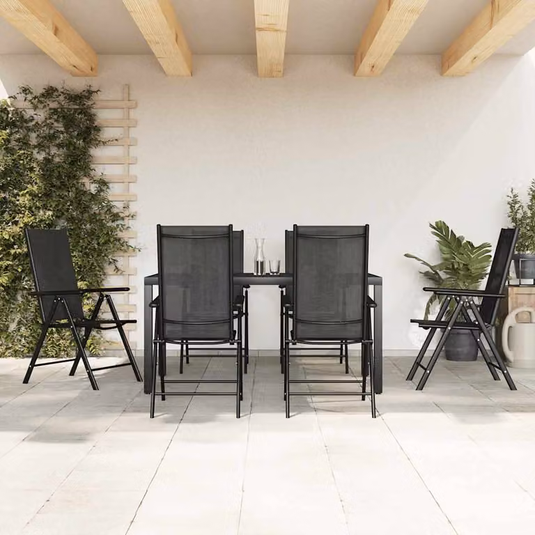 Set da pranzo da giardino moderno vidaXL in alluminio nero opaco con 7 pezzi