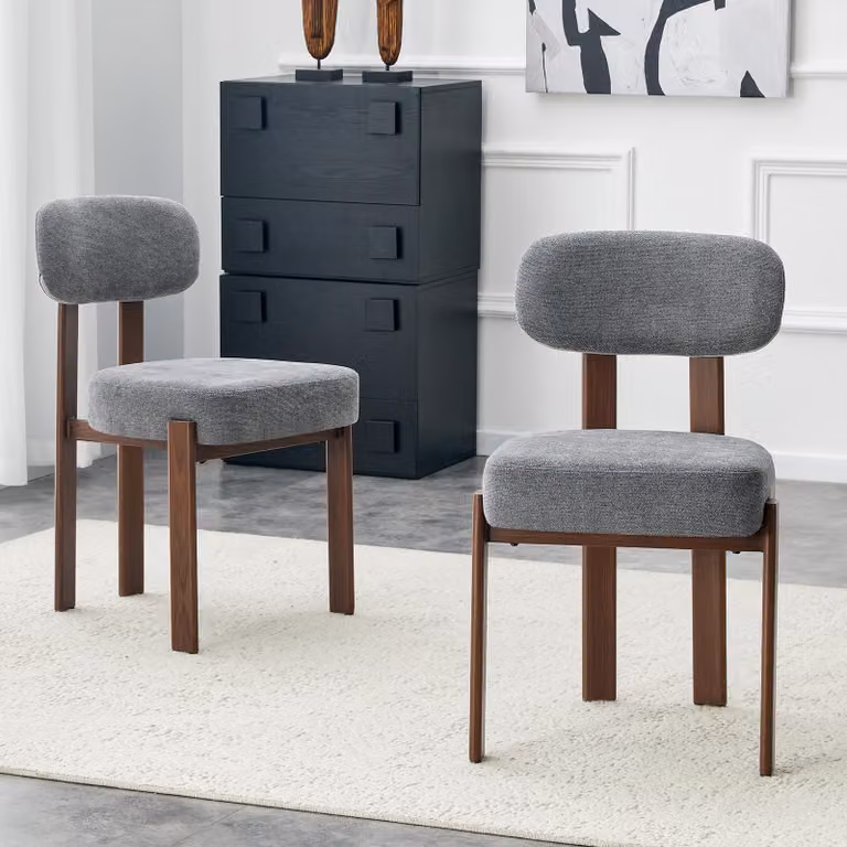 MODFU: Sedia da pranzo moderna, 2 sedie imbottite, schienale ergonomico, struttura in metallo stabile, ideale per sala da pranzo/cucina, rivestimento in lino, colore grigio