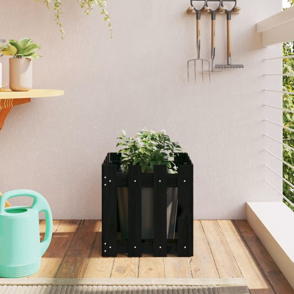Fioriera da giardino a recinzione vidaXL in legno di pino nero L/P/H: 40 x 40 x 40 cm