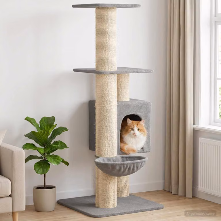 vidaXL Albero per gatti con pali in sisal Grigio Chiaro